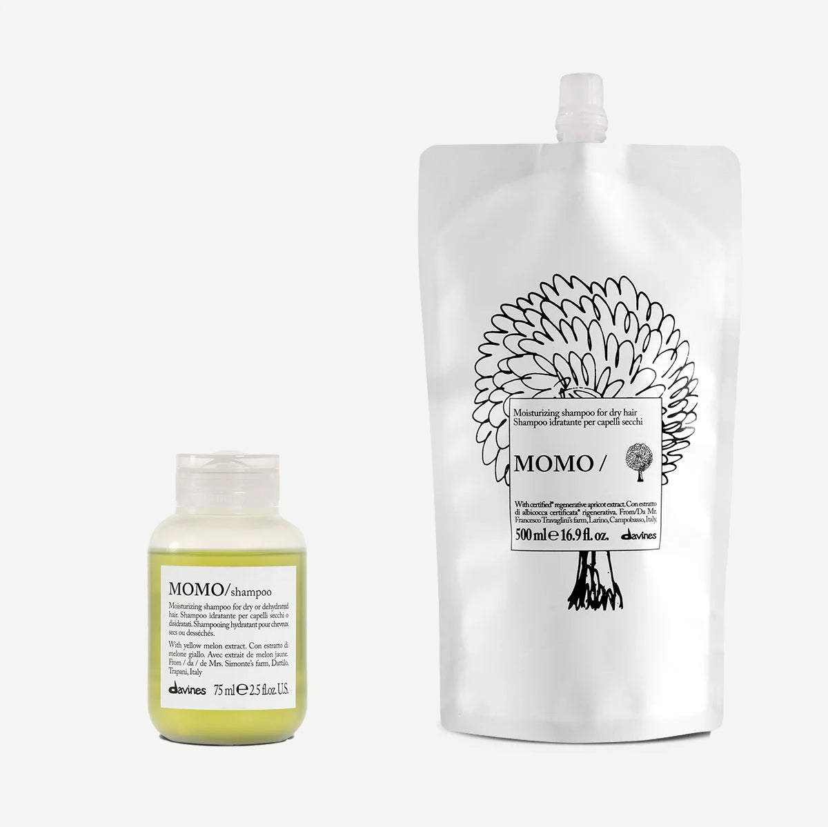 Davines Kit Ricarica Viaggio MOMO Shampoo - Shampoo travel size e ricarica per capelli secchi e disidratati