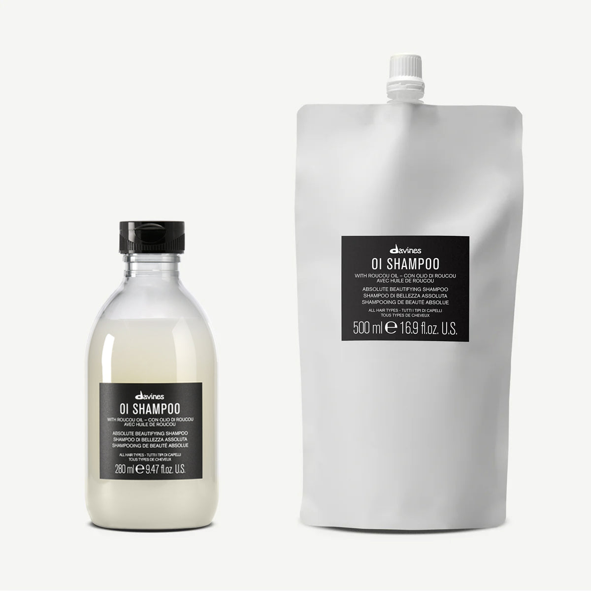 Davines OI Shampoo + Refill - Kit ricarica shampoo per capelli luminosi, brillanti e morbidi