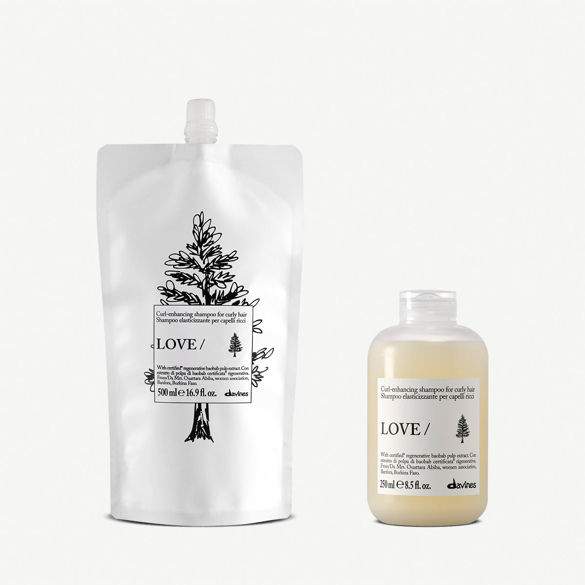 Davines LOVE CURL Shampoo + Refill - Kit ricarica shampoo elasticizzante per capelli ricci o mossi