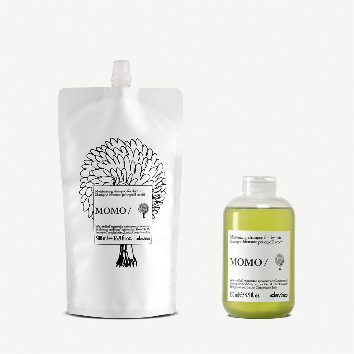 Davines MOMO Shampoo + Refill - Kit ricarica shampoo idratante per capelli secchi e disidratati