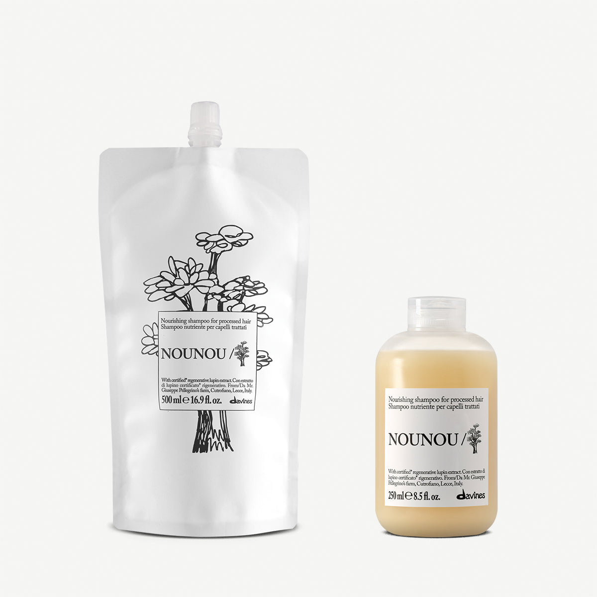 Davines NOUNOU Shampoo + Refill - Kit ricarica shampoo idratante per capelli secchi
